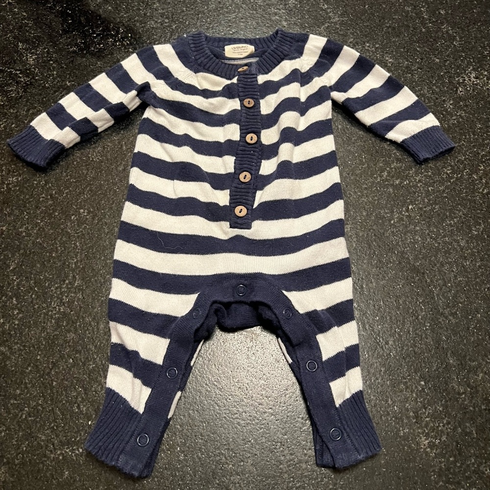 Striped Navy and White Kids One Piece